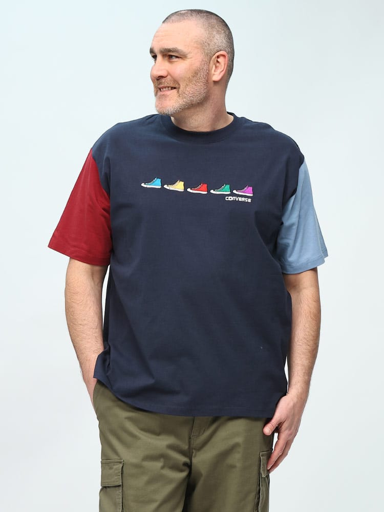 在庫処分 返品交換不可 在庫処分 返品交換不可 半袖 Tシャツ 5カラー シューズ刺繍 クルーネック トップス クルー 大きいサイズ メンズ