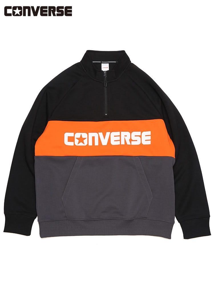 CONVERSE (コンバース) ラインロゴ ポケット付き ハーフジップ トレーナー