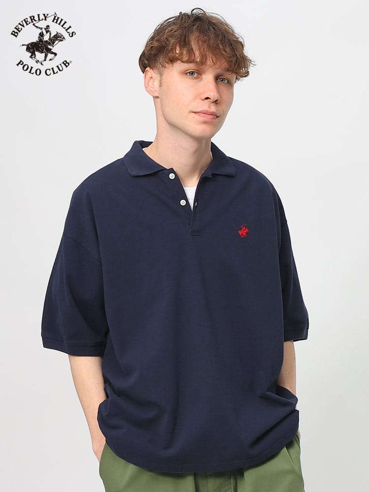BEVERLY HILLS POLO CLUB (ビバリーヒルズポロクラブ) コットン100％ 鹿の子 ワンポイントロゴ 半袖 ポロシャツ