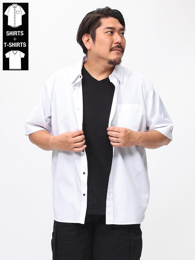LOUIS CHAVLON (ルイシャブロン) Vネック 半袖 Tシャツ×ストライプ 半袖 アンサンブルシャツ 2枚セット 42607020