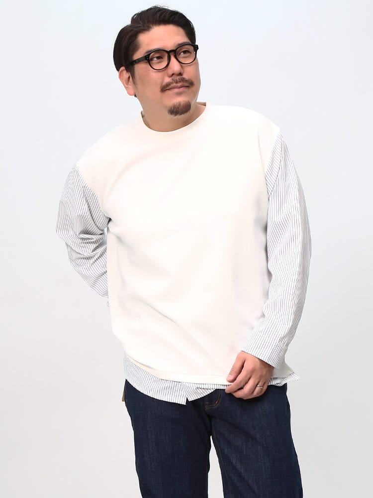 在庫処分 返品交換不可 LOUIS CHAVLON ルイシャブロン フェイクレイヤード 長袖 シャツ ストライプ ベスト Tシャツ  大きいサイズ メンズ 