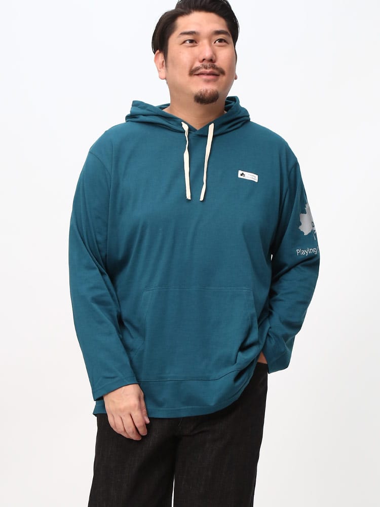 LOGOS park ロゴス パーク 袖プリント Tシャツ パーカー アウトドア トップス フーディー 大きいサイズ メンズ 