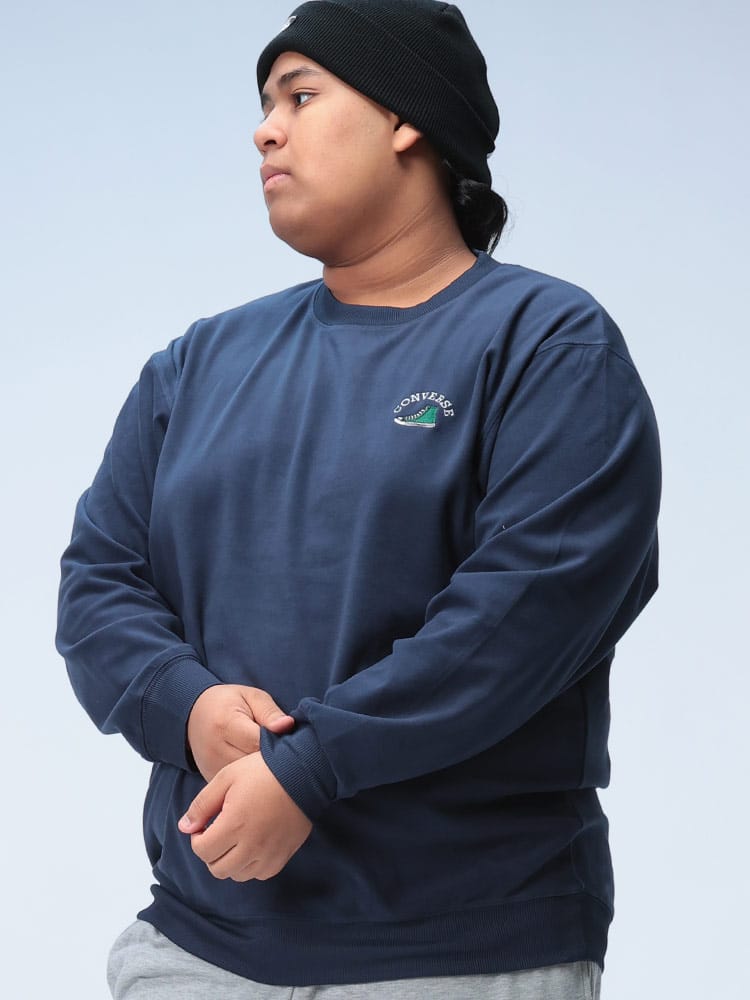 トレーナー もちもち ストレッチ スニーカー刺繍 クルーネック トップス  プルオーバー 刺繍 秋冬 大きいサイズ メンズ