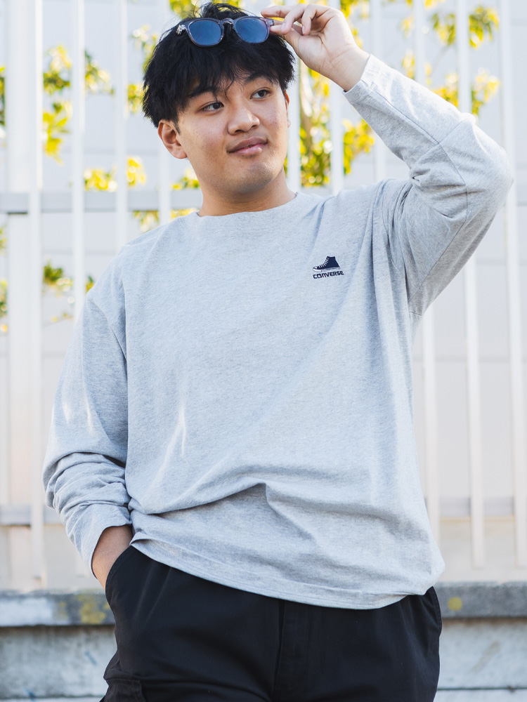 長袖 Tシャツ 天竺編み ロゴ刺繍 クルーネック トップス ロンT プリント 大きいサイズ メンズ