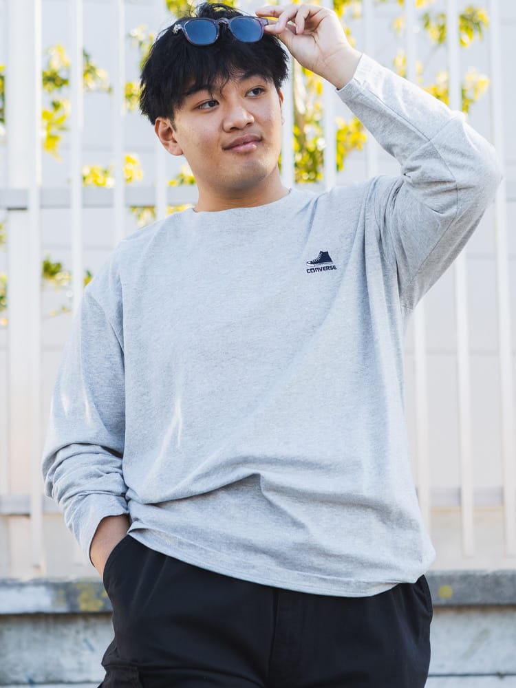 長袖 Tシャツ 天竺編み ロゴ刺繍 クルーネック トップス ロンT プリント 大きいサイズ メンズ