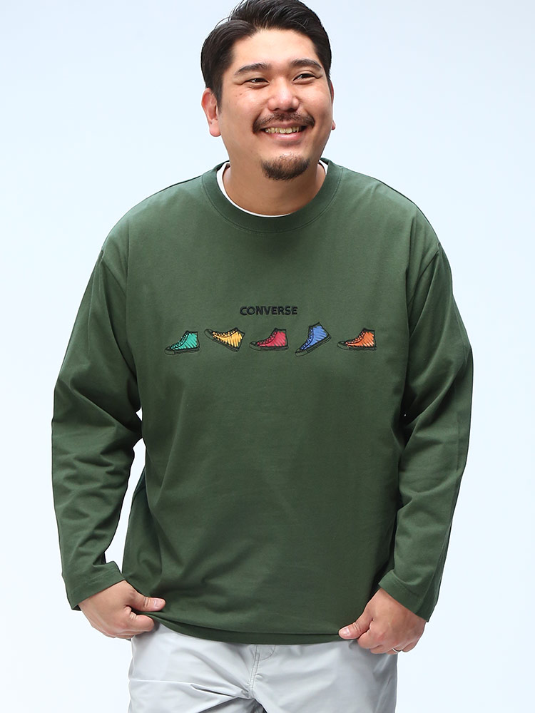 長袖 Tシャツ 天竺編み ロゴ刺繍 クルーネック トップス ロンT プリント 大きいサイズ メンズ