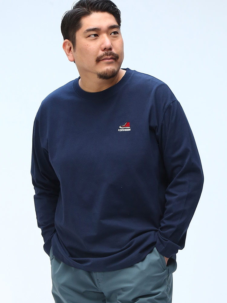 長袖 Tシャツ 天竺編み ロゴ刺繍 クルーネック トップス ロンT プリント 大きいサイズ メンズ