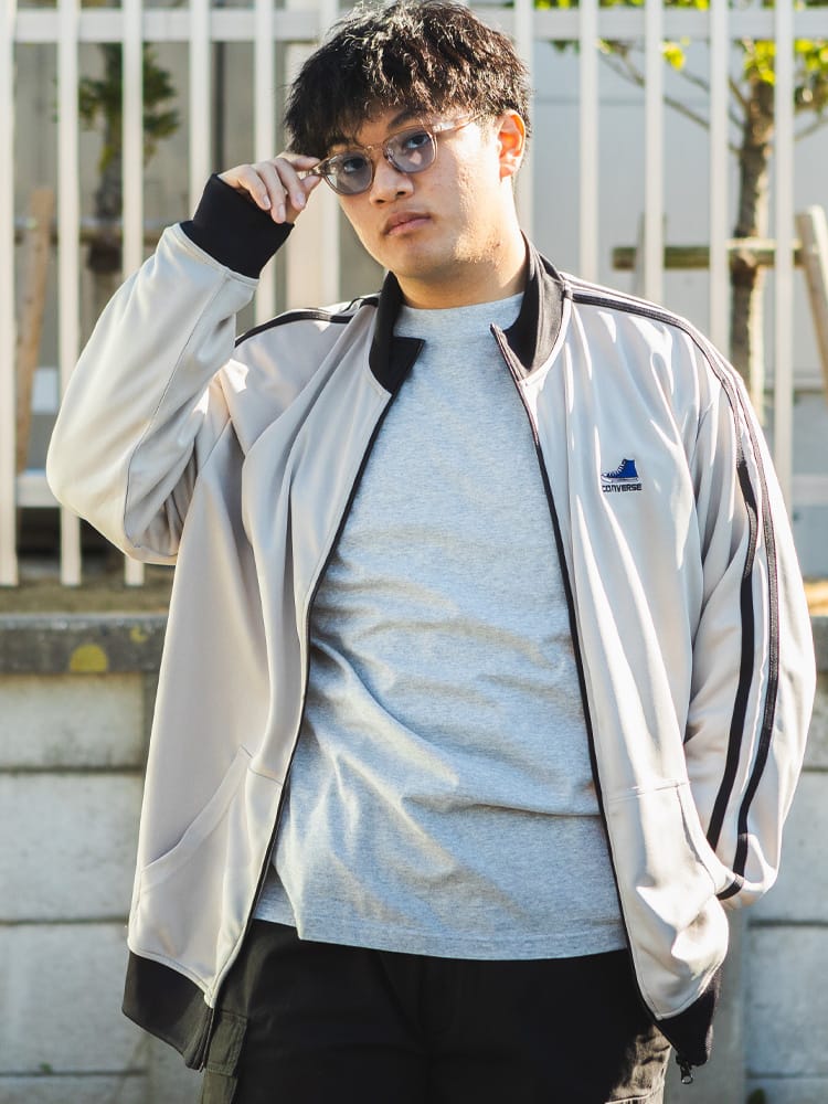 トラックジャケット ストレッチ トリコット生地 胸ロゴ アウター ジャージ 長袖 スポーツ 部屋着 ジップ 大きいサイズ メンズ