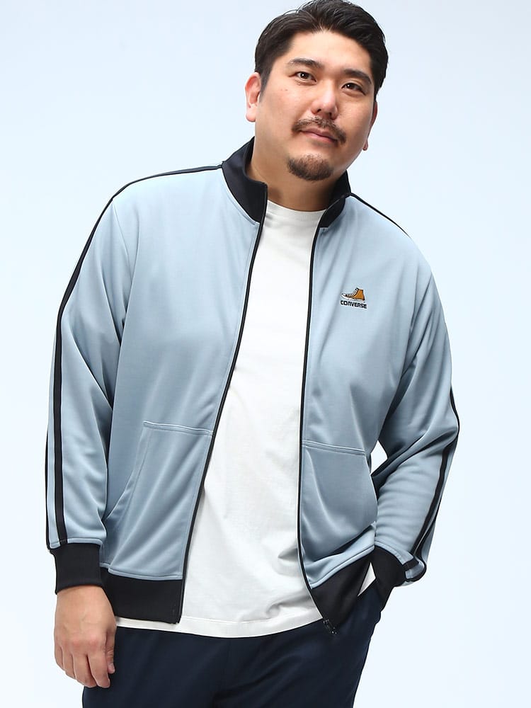 トラックジャケット ストレッチ トリコット生地 胸ロゴ アウター ジャージ 長袖 スポーツ 部屋着 ジップ 大きいサイズ メンズ