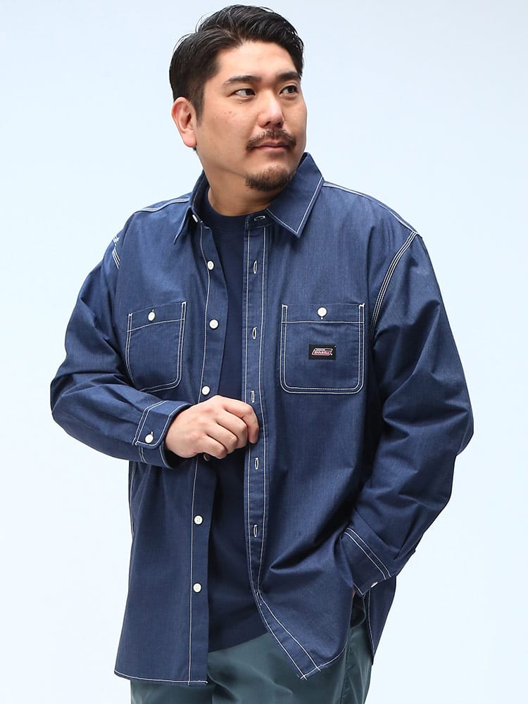 長袖 ワークシャツ 無地＆ストライプ ポケット付き トップス カジュアルシャツ 柄シャツ 春 大きいサイズ メンズ