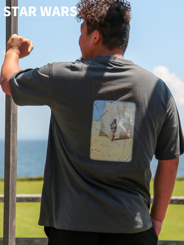 STAR WARS (スターウォーズ) STAR WARS ピグメント風 バックプリント クルーネック 半袖 Tシャツ