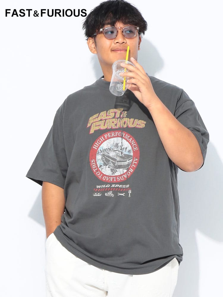 【WEB限定価格】【EC限定価格】FAST＆FURIOUS (ファストアンドフューリアス) ワイルドスピード ピグメント風 クルーネック 半袖 Tシャツ
