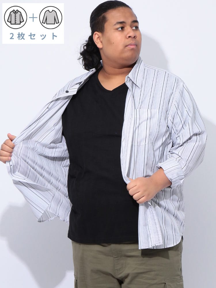 半袖 Tシャツ アンサンブル ストライプ トップス 柄シャツ Vネック 