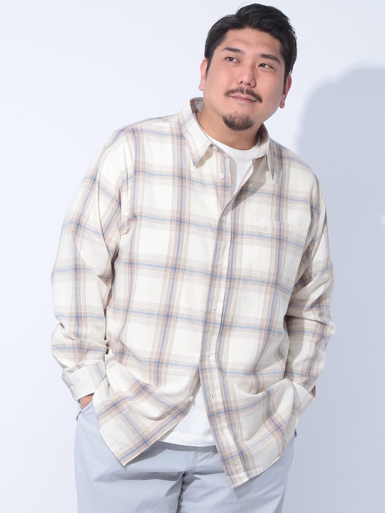 長袖 シャツ 綿100％ ツイルチェック トップス チェックシャツ コットン 大きいサイズ メンズ