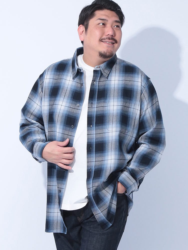 長袖 シャツ 綿100％ ツイルチェック トップス チェックシャツ コットン 大きいサイズ メンズ