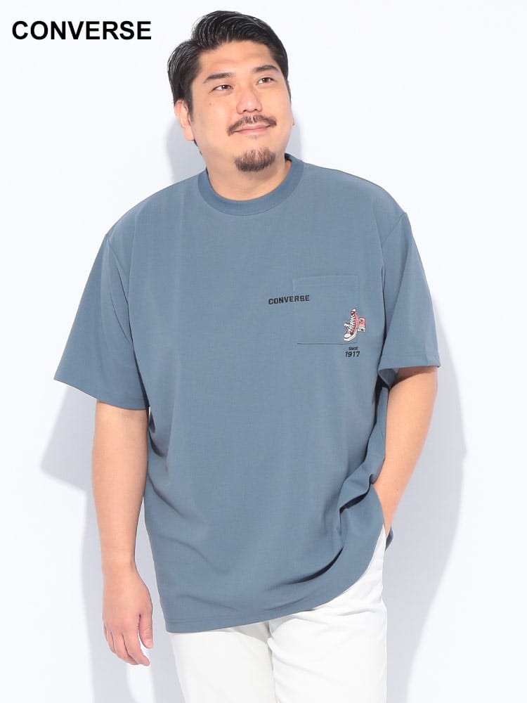 接触冷感 飾りポケット スニーカー刺繍 クルーネック 半袖 Tシャツ 大きいサイズ メンズ