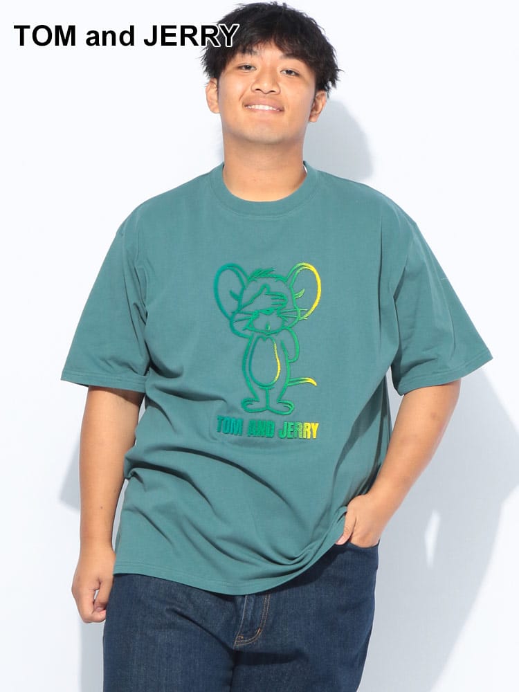 TOM and JERRY (トムアンドジェリー) トムとジェリー ブラシ刺繍 クルーネック 半袖 Tシャツ
