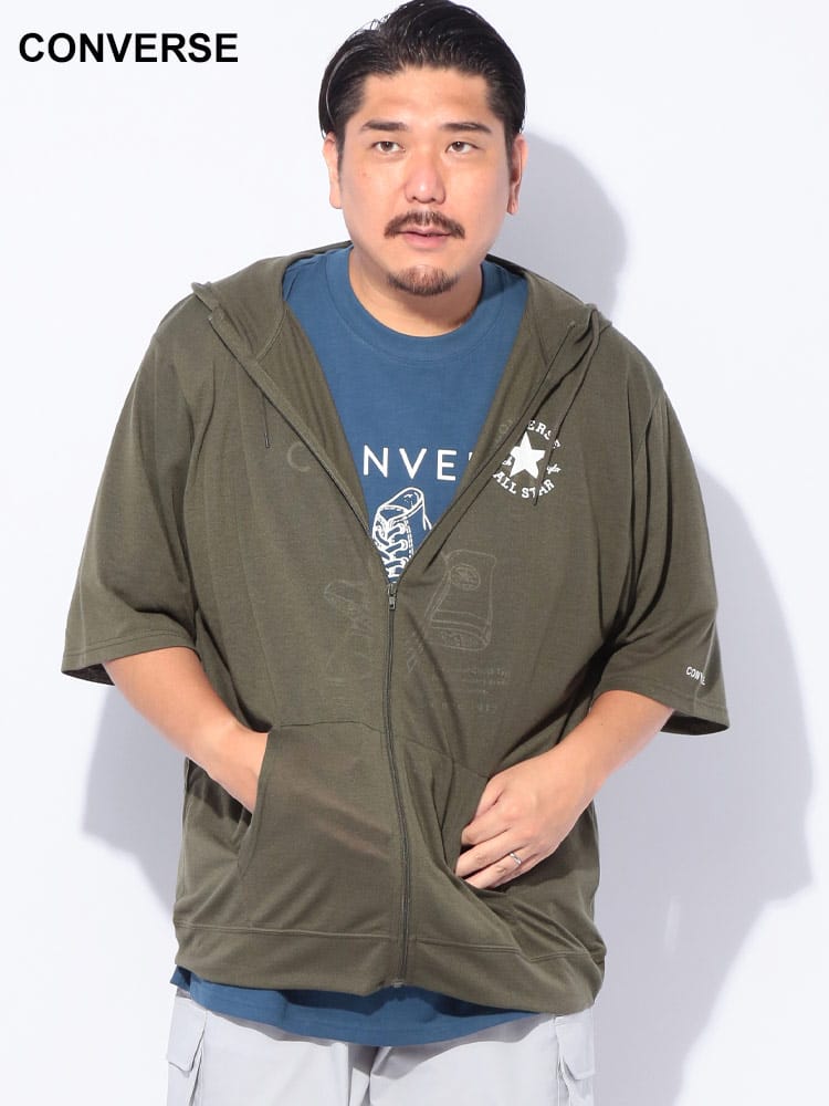 5分丈 フルジップパーカー  吸汗速乾 UVカット トップス フード 大きいサイズ メンズ