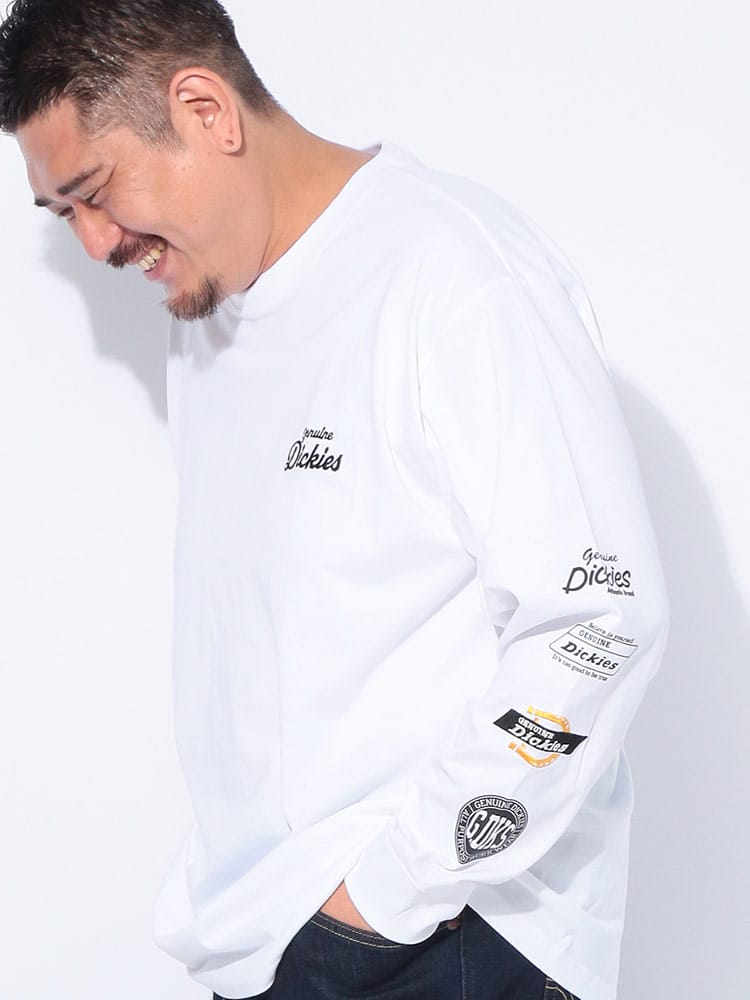 長袖 Tシャツ ロゴ 刺繍＆プリント クルーネック トップス ロンT カットソー 大きいサイズ メンズ