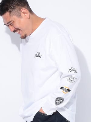 長袖 Tシャツ ロゴ 刺繍＆プリント クルーネック トップス ロンT カットソー 大きいサイズ メンズ