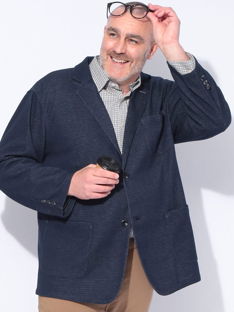 シングルカットジャケット 裏ボーダー柄 2つボタン アウター 秋服 ラフ 大きいサイズ メンズ