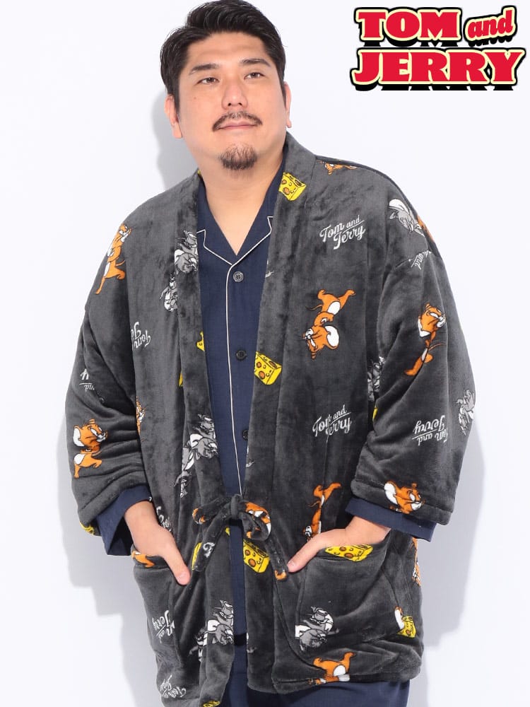 はんてん 半纏 総柄 裏ボア 部屋着 防寒 ルームウェア 寒さ対策 秋 冬 大きいサイズ メンズ TOM＆JERRY トム＆ジェリー