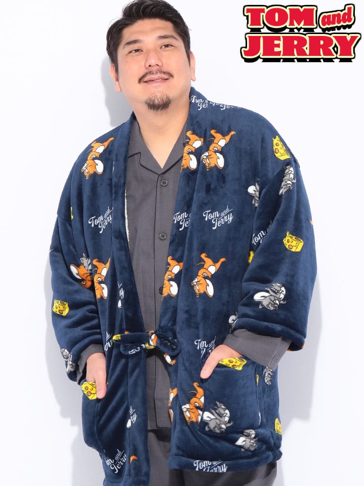 はんてん 半纏 総柄 裏ボア 部屋着 防寒 ルームウェア 寒さ対策 秋 冬 大きいサイズ メンズ TOM＆JERRY トム＆ジェリー