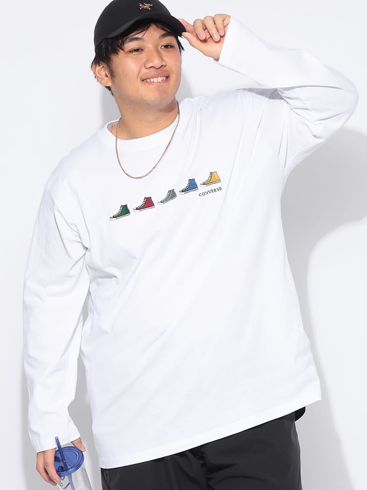 Tシャツ 長袖 メンズ 大きいサイズ シューズ刺繍 クルーネック カットソー トップス ロンT コットン