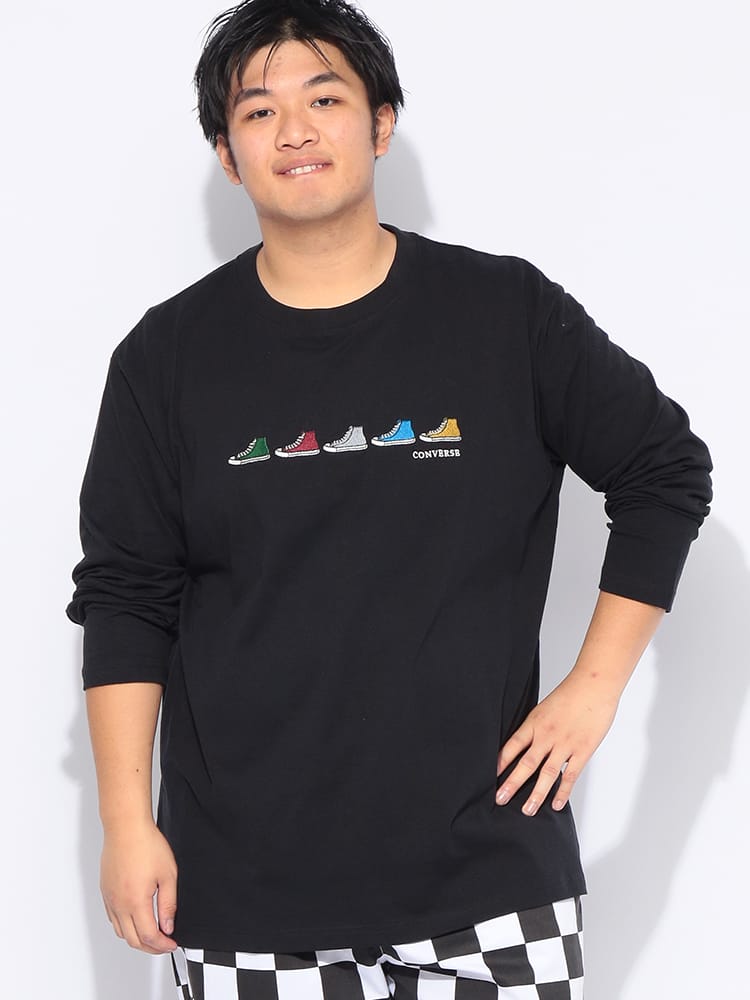 Tシャツ 長袖 メンズ 大きいサイズ シューズ刺繍 クルーネック カットソー トップス ロンT コットン