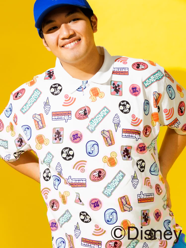 ディズニー ポロシャツ 半袖 メンズ 大きいサイズ 『ミッキー』 デザインポロシャツ 総柄 ナンバリング バックプリント サカゼン80周年記念 オリジナルデザイン