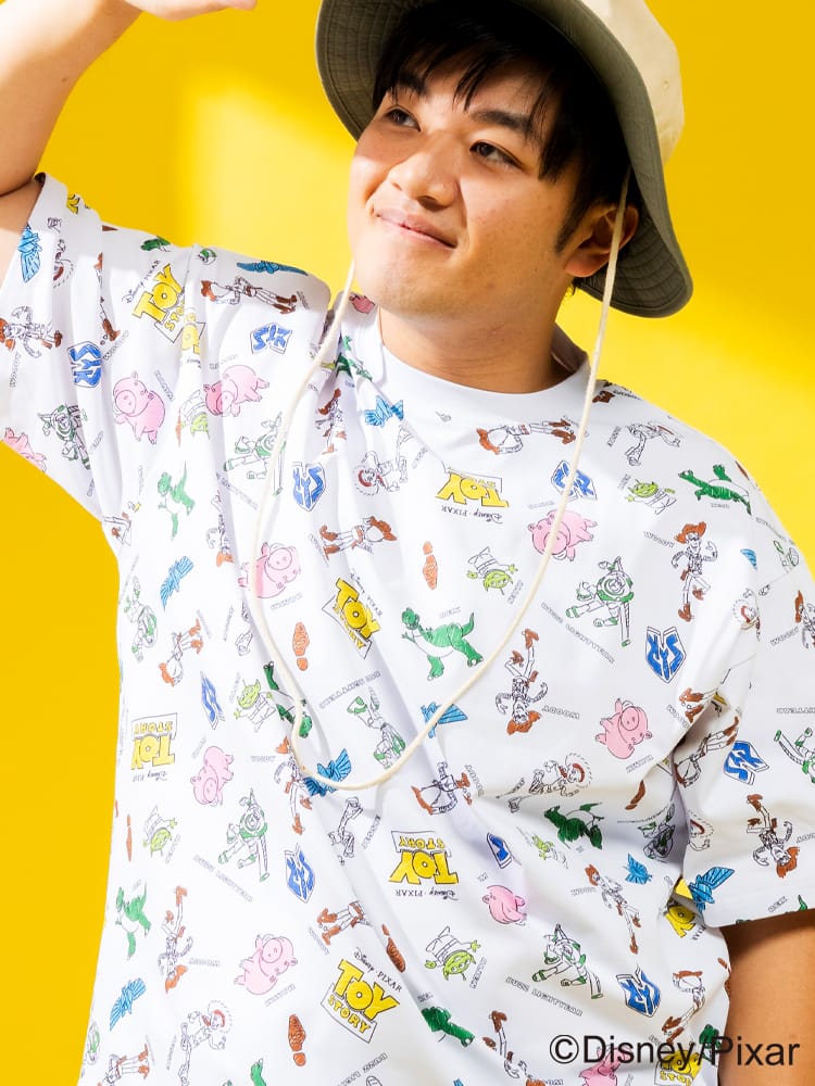 ディズニー Tシャツ 半袖 メンズ 大きいサイズ 『モンスターズ・インク』 『トイ・ストーリー』デザインTシャツ ピクサー キャラクター 総柄 サカゼン80周年記念 オリジナルデザイン