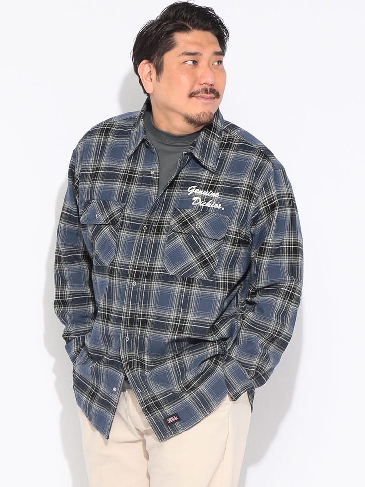 【2点目10％OFF対象】シャツ 長袖 メンズ 大きいサイズ チェック柄  刺繍ロゴ トップス カジュアル チェックシャツ 秋 冬