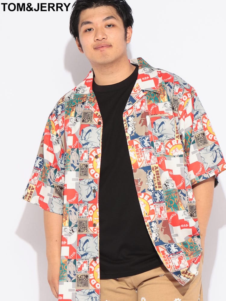 シャツ 半袖 メンズ 大きいサイズ  ポケット付き 総柄 オープンシャツ トップス カジュアルシャツ 柄シャツ キャラクター 開襟 春 夏
