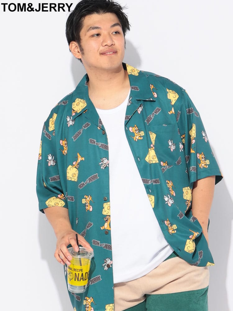 シャツ 半袖 メンズ 大きいサイズ  ポケット付き 総柄 オープンシャツ トップス カジュアルシャツ 柄シャツ キャラクター 開襟 春 夏