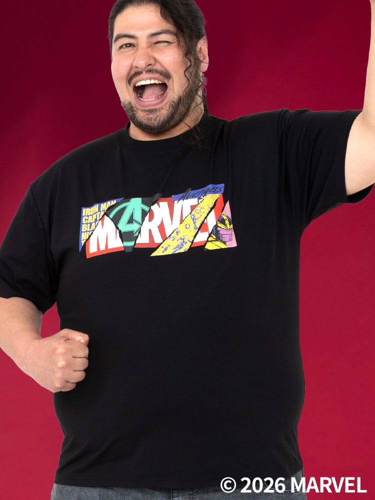 「MARVEL」 Tシャツ 半袖 メンズ 大きいサイズ ロゴプリント「アベンジャーズ」「マーベル」 サカゼン80周年記念 オリジナルデザイン    