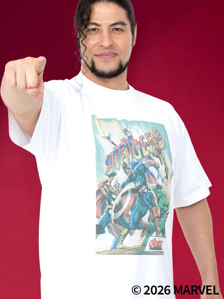 「MARVEL」 Tシャツ 半袖 メンズ 大きいサイズ ロゴプリント「アベンジャーズ」「マーベル」 サカゼン80周年記念 オリジナルデザイン    