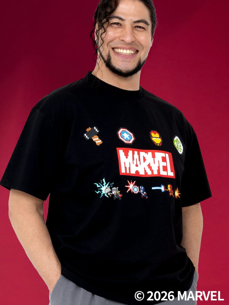 「MARVEL」 Tシャツ 半袖 メンズ 大きいサイズ ロゴプリント「アベンジャーズ」「マーベル」 サカゼン80周年記念 オリジナルデザイン    