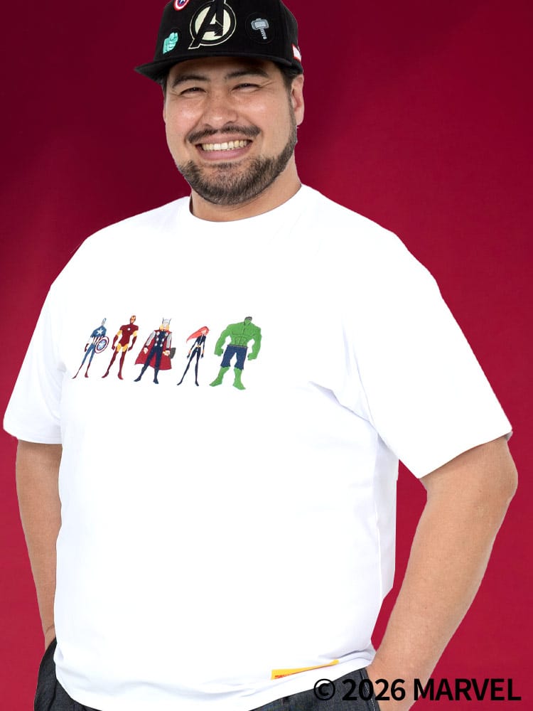 「MARVEL」 Tシャツ 半袖 メンズ 大きいサイズ ロゴプリント「アベンジャーズ」「マーベル」 サカゼン80周年記念 オリジナルデザイン    