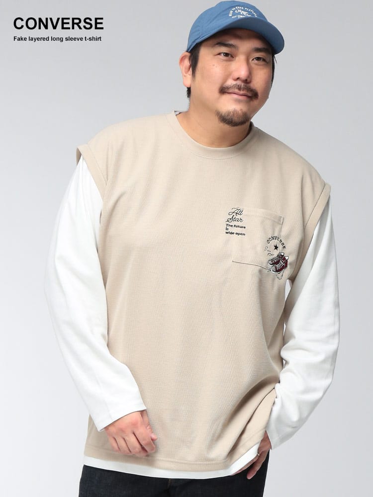 Tシャツ 長袖 メンズ 大きいサイズ 鹿の子 ベスト フェイクレイヤード ロゴ刺繍 ロングスリーブ カットソー トップス ユニセックス カジュアル デイリー レイヤード 秋 冬