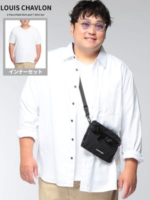 【2点セット】 長袖シャツ + 半袖Tシャツ アンサンブル トップス カジュアルシャツ セット レイヤード ドビーシャツ