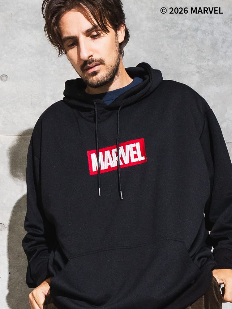 「MARVEL」／パーカー メンズ 大きいサイズ 長袖 「アベンジャーズ」「マーベル」デザインスウェット フーディー ポケット付き／ サカゼン80周年記念 オリジナルデザイン