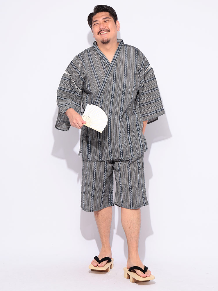 先染め しじら織り 上下セット 甚平 部屋着 大きいサイズ メンズ