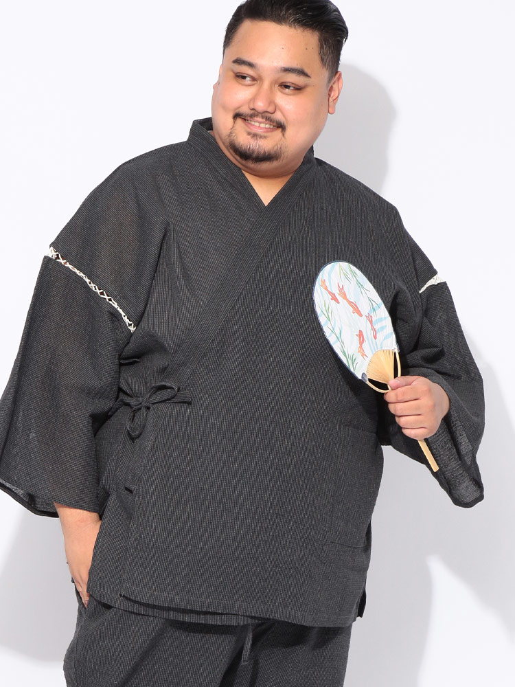 セットアップ 甚平 半袖 ショートパンツ メンズ 大きいサイズ しじら