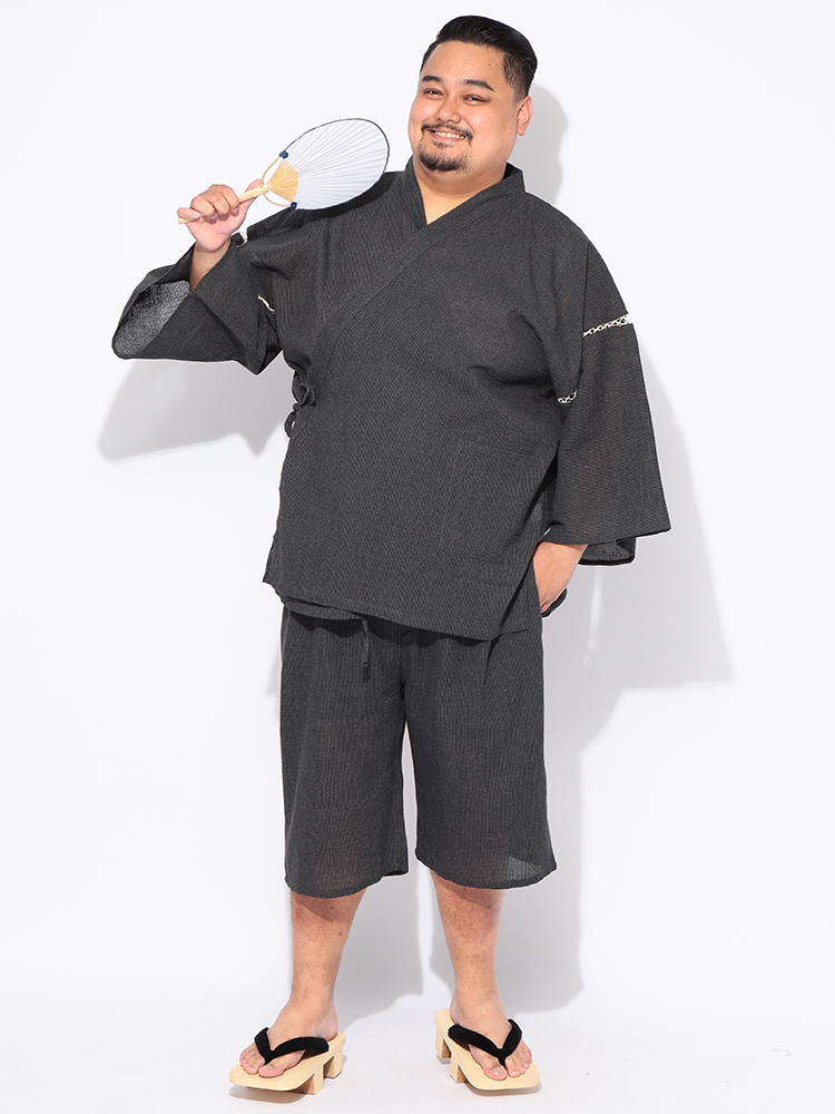セットアップ 甚平 半袖 ショートパンツ メンズ 大きいサイズ しじら