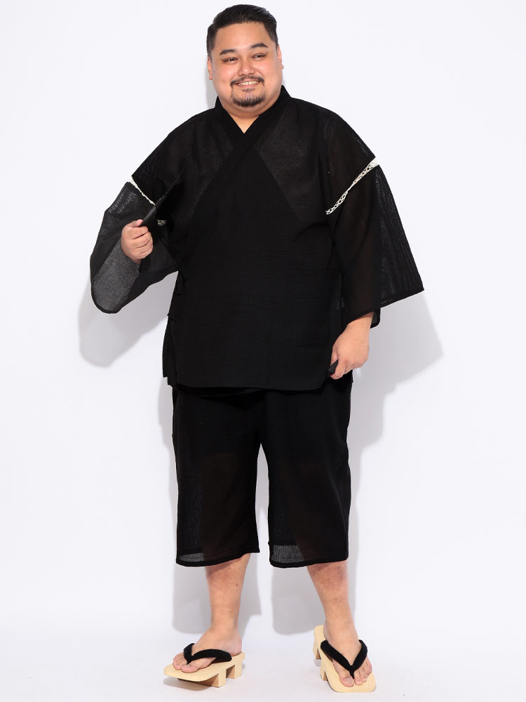 セットアップ 甚平 半袖 ショートパンツ メンズ 大きいサイズ しじら