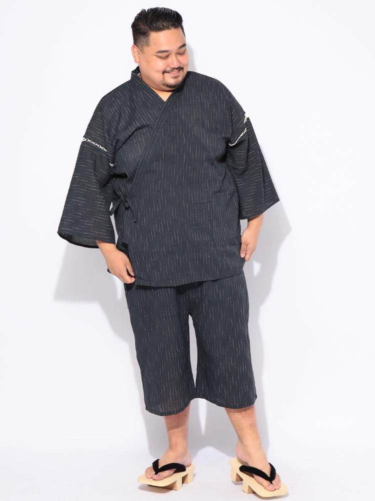 セットアップ 甚平 半袖 ショートパンツ メンズ 大きいサイズ しじら