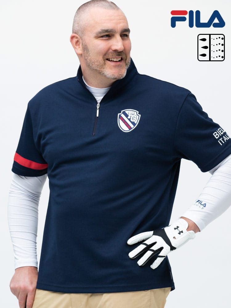 大きいサイズ メンズ FILA (フィラ) FILA GOLF 吸汗速乾 UVカット ハーフジップ 半袖シャツ 長袖インナー アンサンブル