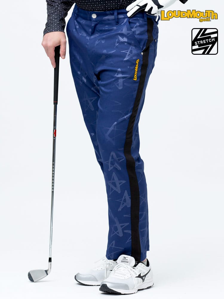 大きいサイズ メンズ LOUDMOUTH (ラウドマウス) ストレッチ UVカット スタープリント 切り替えライン ロングパンツ