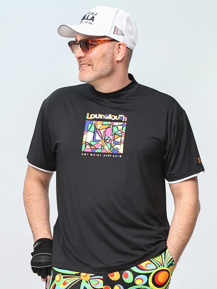 半袖 Tシャツ ECO防透スムース ステンドグラスデザイン モックネック トップス シャツ 大きいサイズ メンズ