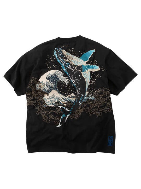 絡繰魂 座頭鯨飛翔半袖Tシャツ (1258-6286)